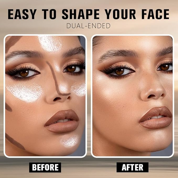 2Pcs Dual-Ended 2-in-1 Cream Contour & Highlighter Stick Makeup For Face & Body – Waterproof, Long-Lasting, Suitable for All Skin Tones, (05+06)