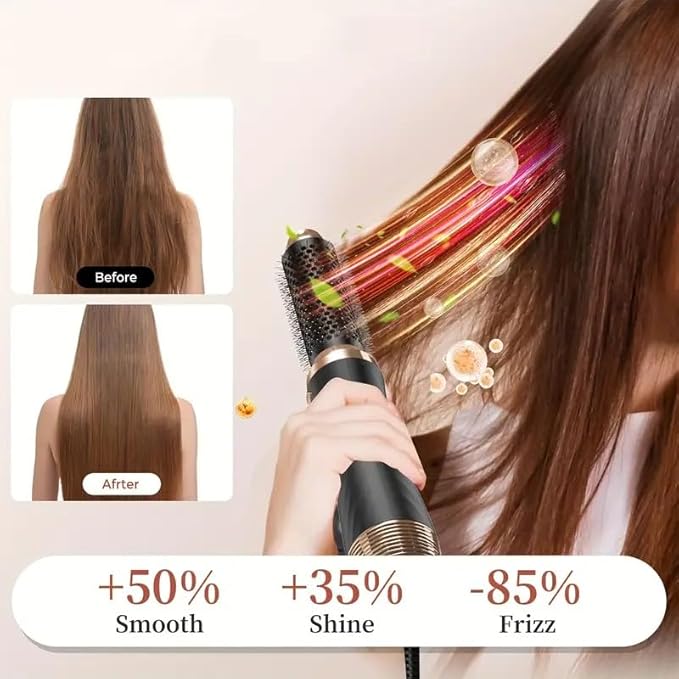Atopskins 5 in 1 Hair Dryer Brush -Ionic Auto Wrap Curler & Straightener with 3 Heat Settings, Magic Hair Styler Salon-Grade Results for Women, Travel-Friendly Styler with ALCI Plug (A-Black)