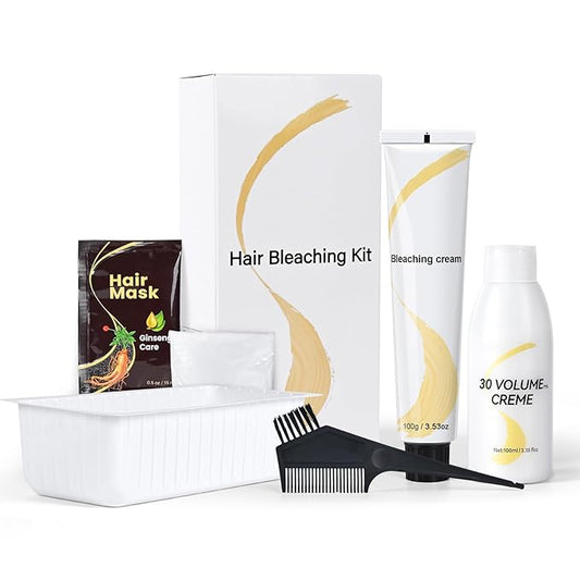Hair Bleach Kit, Hair Lightener for Dark Hair, Bleach Cream with Hair Mask, Protect & Repair While Lightening, Lifts up to 8 Shades, Complete kit with Tint Bowl, Brush, Gloves & Cap