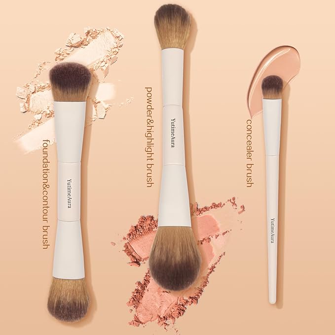 Makeup Brush Set 10pc, Dual-Ended Makeup Brushes For Bronzer, Contour, Eyeshadow, Blush, Concealer & Foundation Application