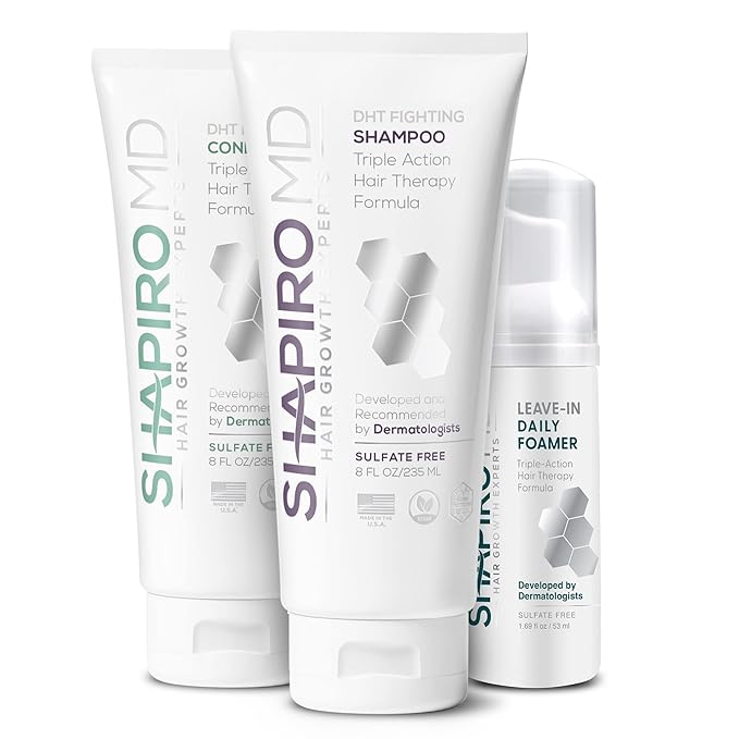 Shapiro MD Hair Growth Experts Natural Hair Kit for Thicker, Fuller, Healthier Looking Hair - Including Shampoo, Conditioner and Leave-In Daily Foam (1 Month Supply) | Hair Growth Experts, Thicker, Fuller