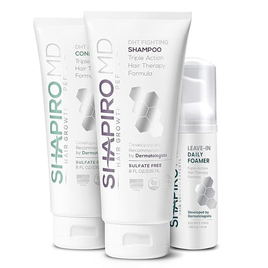 Shapiro MD Hair Growth Experts Natural Hair Kit for Thicker, Fuller, Healthier Looking Hair - Including Shampoo, Conditioner and Leave-In Daily Foam (1 Month Supply) | Hair Growth Experts, Thicker, Fuller