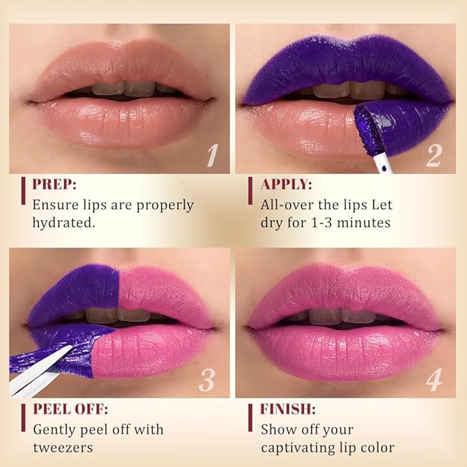 evpct 3Pcs Peel Off Lip Stain Tints with Tweezer, Liquid Lipstick Lip Stain Gloss Long Lasting Waterproof for Women, Non-stick Cup Lipstick Peel Off Highly Pigmented 24 Hrs Original Lips Stains, Set03