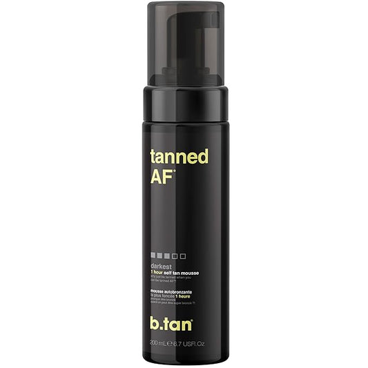 b.tan Dark Self Tanner Mousse | Get Tanned - Best, 1 Hour Express Sunless Tanning Foam, No Fake Tan Smell, Ultra Dark Bronzing Glow, Face & Body, Vegan, Cruelty Free, 6.7 Fl Oz