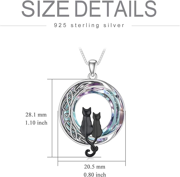 TOUPOP Cat Gifts for Cat Lovers One Two Three Four Cats Necklace Sterling Silver Cats on the Moon Pendant Necklace with Blue Circle Crystal Birthday Christmas Celtic Jewelry Gifts for Women