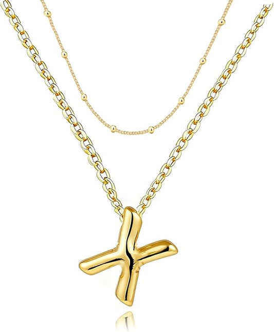 PANSHI Gold Initial Necklaces Gifts for Teen Girls Women Girlfriend Teen Girl Gifts Trendy Stuff Layered Bubble Letter Necklace Gold Jewelry Birthday Gift