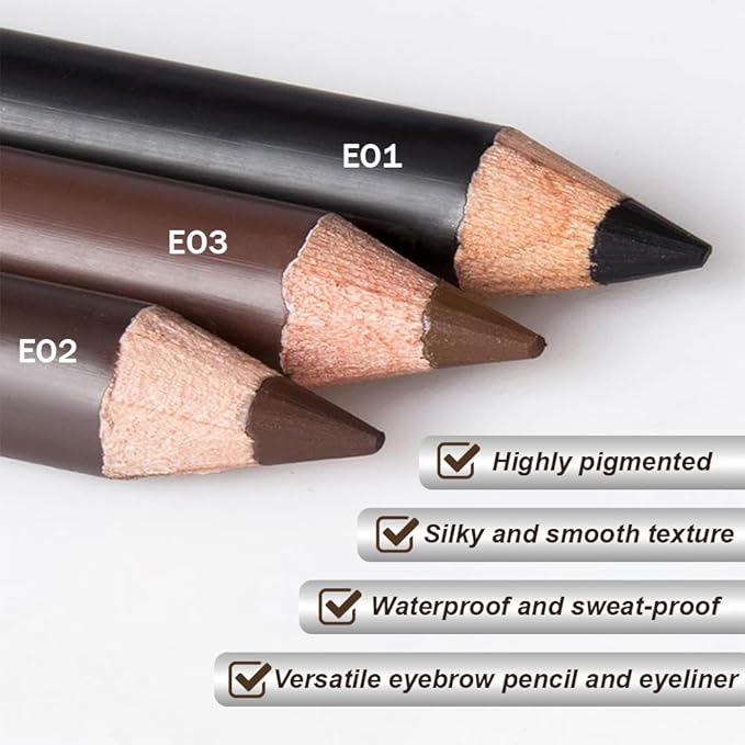 Eyebrow Pencils for Women, 12Pcs Hard-Core Wooden Eye Brow Eye Liner Pencils for Beginner Makeup, Black Coffee Brown Colors, Waterproof & Sweat-Proof (Brown-12 Pcs-E03)