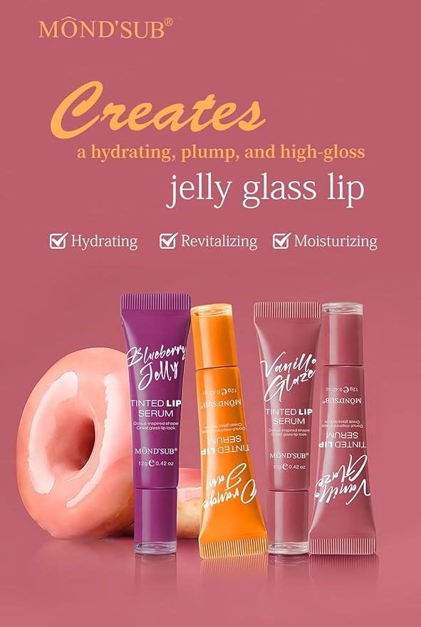 MOND'SUB Tinted Lip Serum,Moisturizing Lip Balm Gloss for Women,Lip Stain Long Lasting Waterproof,No Peel Off, Hydrating and Plumper Extreme,Stocking Stuffers,Pink Flan-Orange Jam