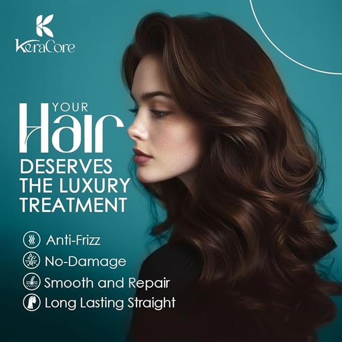 KeraCore Keratin Hair Treatment Kit 4 oz – Formaldehyde-Free Smoothing System with Clarifying Shampoo for Long-Lasting Frizz Control, Shine Boost & Salon-Smooth Finish at Home