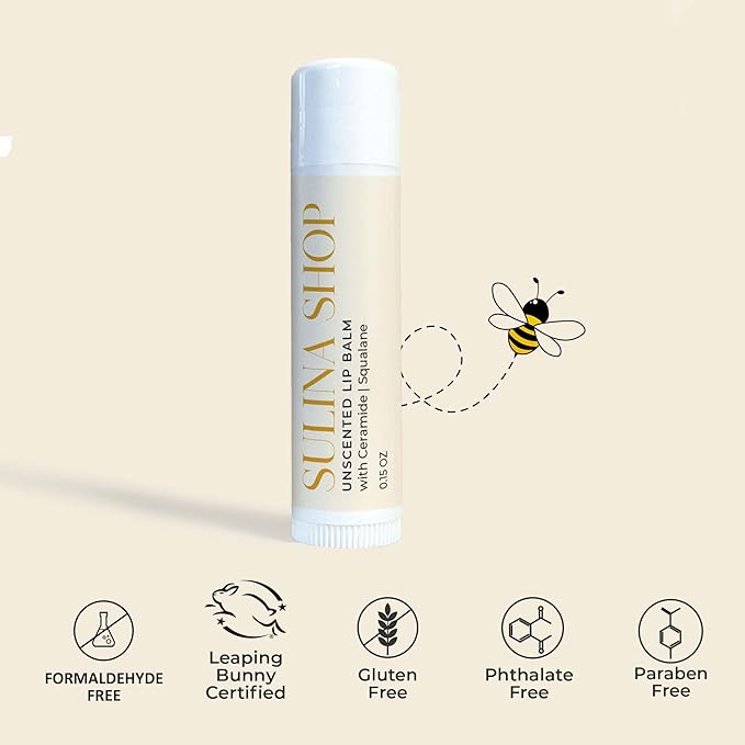 Unscented Lip Balm Hydrating for Dry Lips - Lip Moisturizer with Castor Oil and Beeswax, Chapped Lip Repair, Restores Smoothness, Barrier Protection, Fragrance-Free and Gentle - 0.15 Fl oz (Pack of 3)