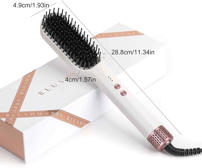 BLUSHMARKS Hair Straightening Brush, Upgraded Negative Ionic Straightener Comb and Blow Dryer 2 in 1 for Women and Girl, 3 Optional Mode, Hot Air & Cold Air and Straighten & Curl Hair, Idea Gift