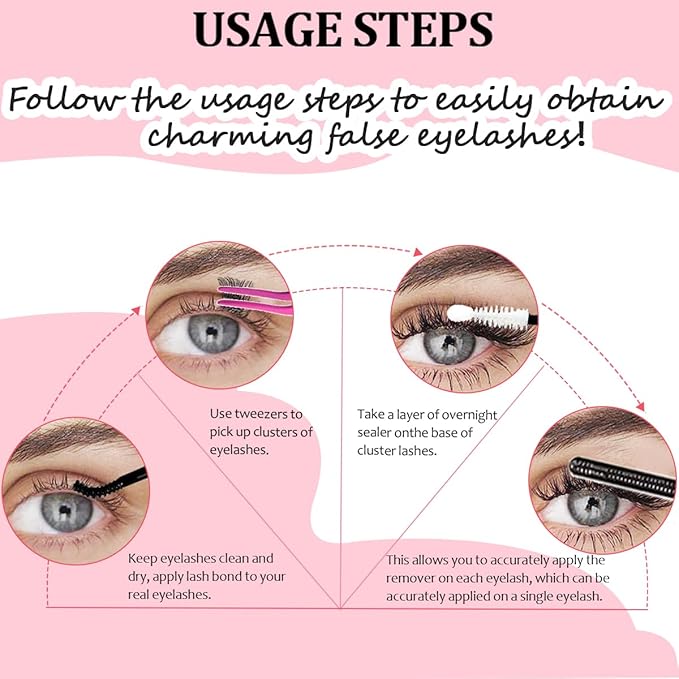 Lash Bond and Seal Kit 3Pcs DIY Lash Extension with Waterproof Lashe Cluster Glue 72h Hold and Seal Lash Remover Tweezers for Eyelash Extensions Beginners Self Use at Home
