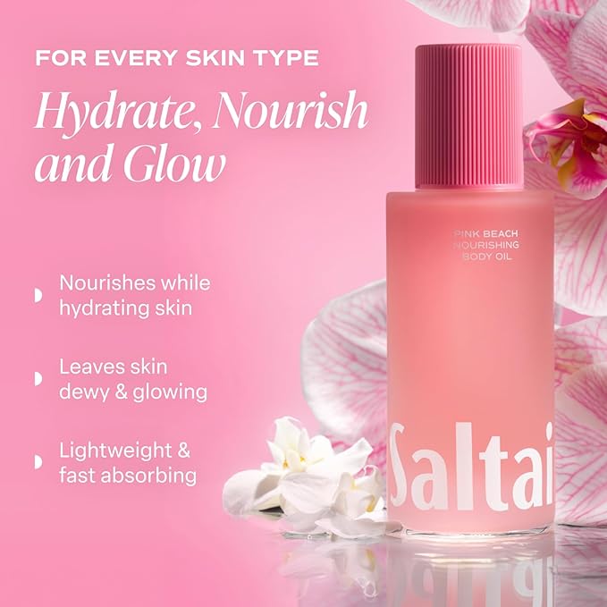 Saltair Body Oil - Luxurious Pink Beach After Shower and Bath Oil for Women and Men. Botanical, Non-Greasy, Well-Absorbing Moisturizer for Hydrating Dry Skin – 4oz Pump Bottle
