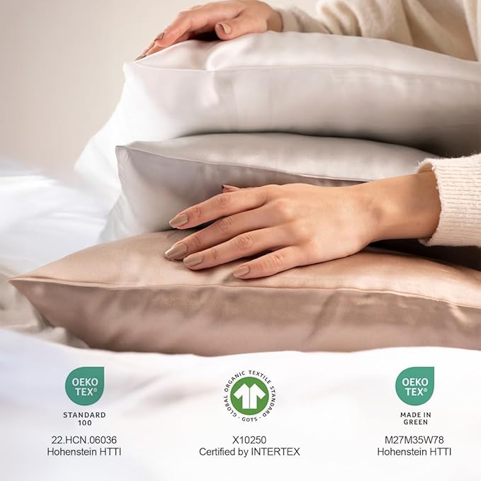 Silk Pillow Cases Certified Organic 100% Pure Mulberry Silk Pillowcase Grade 6A 25 Momme Pillowcase (Ivory, King, Pack of 2)