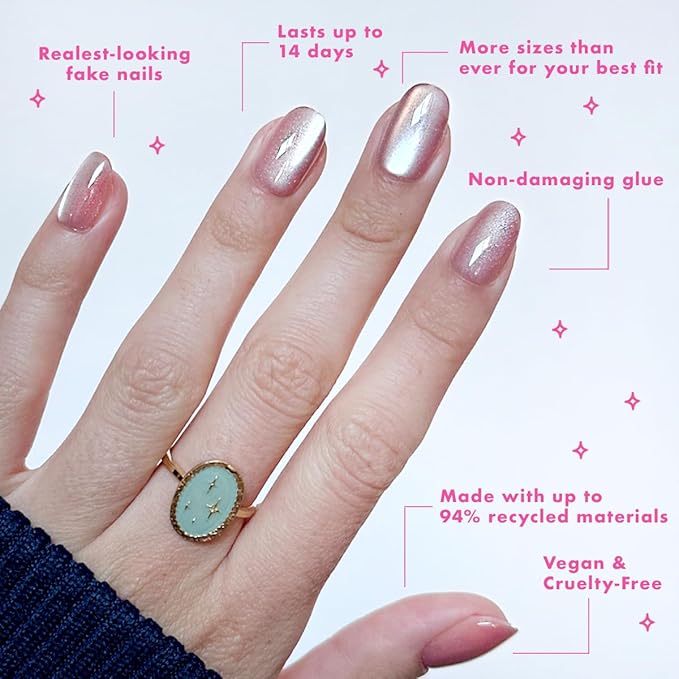 Olive & June Instant Mani Press-On Nails | (Glue) Short, Round 42 Fake Nails, 21 Sizes | Non-Toxic, Long-Lasting Recycled Materials Realistic Look | Salon-Quality at Home | HZ Velvet