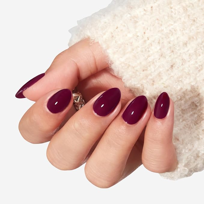 modelones Short Press on Nails, Oval Fake Nails Kit Press Ons with Nail Glue, Adhesive Tabs, Nail File, Prep Pad, Manicure Stick, 32Pcs 16 Sizes, Burgundy, Valentines