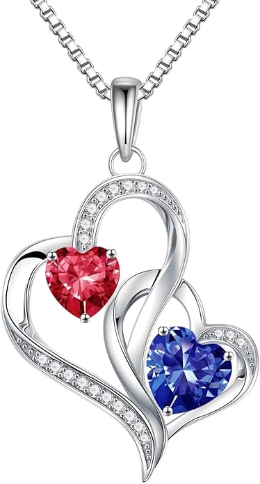 Iefil Valentines Day Gifts for Her, Birthstone Necklace for Women, 925 Sterling Silver Double Birthstone Necklace | Anniversary Birthday Gifts | Personalized Jewelry Gift for Wife Mom Girlfriend