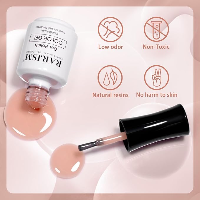 RARJSM Gel Nail Polish Neutral Nude Pink Skin Tone Color Sheer Jelly Gel Polish 1PC 15ml Single Bottle Cream Transparent Pink Nail GelPolish Soak off UV LED Cured for Home Salon DIY Manicure