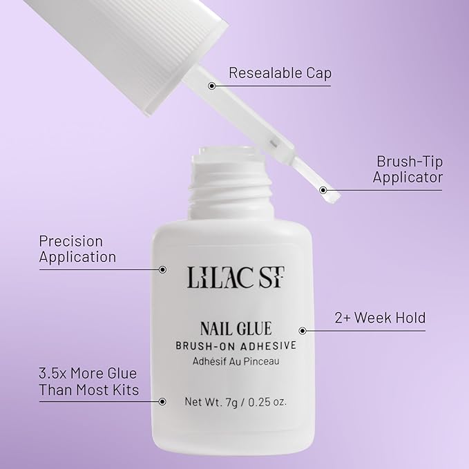 Lilac St - Press on Nails, Cherry Plated (30 Nails, 15 Sizes) - Short, Almond, Chrome + Glossy, Opaque - Brush-On Nail Glue, Nail File, Cuticle Stick, Prep Pad - Reusable - Cruelty Free, Vegan