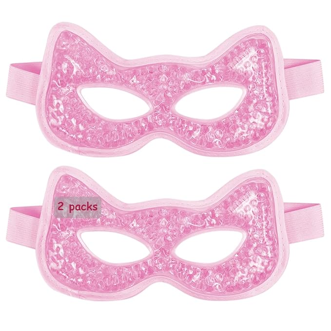 CONBELLA Cooling & Heating Eye Mask - Hot/Cold Use for Puffy Eyes, Headaches, Migraines, Sinus & Dark Circles (2 Packs Pink)