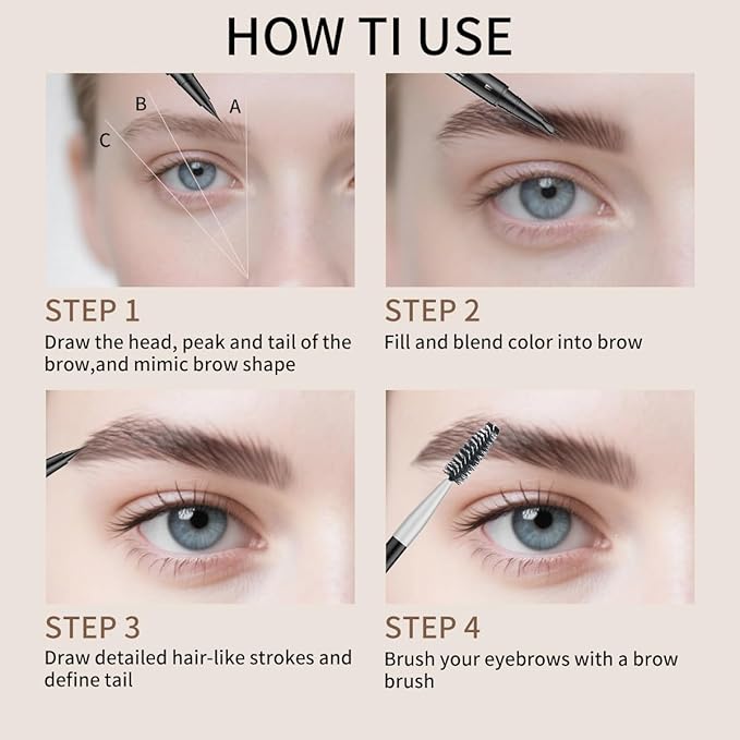 Microblading Eyebrow Pencil,2-in-1 Dual-Ended Eyebrow Pen with 2 Tip brow pen and Precise Brush-Tip,Brow Pen for Natural Waterproof and Long-Lasting Brows (Brown)