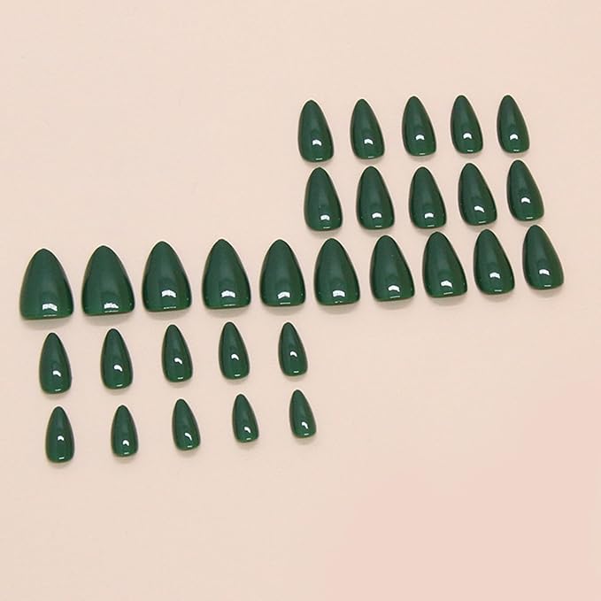 JONKASIPA Press On Nails (Short) - Dark Green Press-On Nails, French Oval False Nails with Nail Glue, Reusable Stick-On Nails, 24 Pcs Nail Set