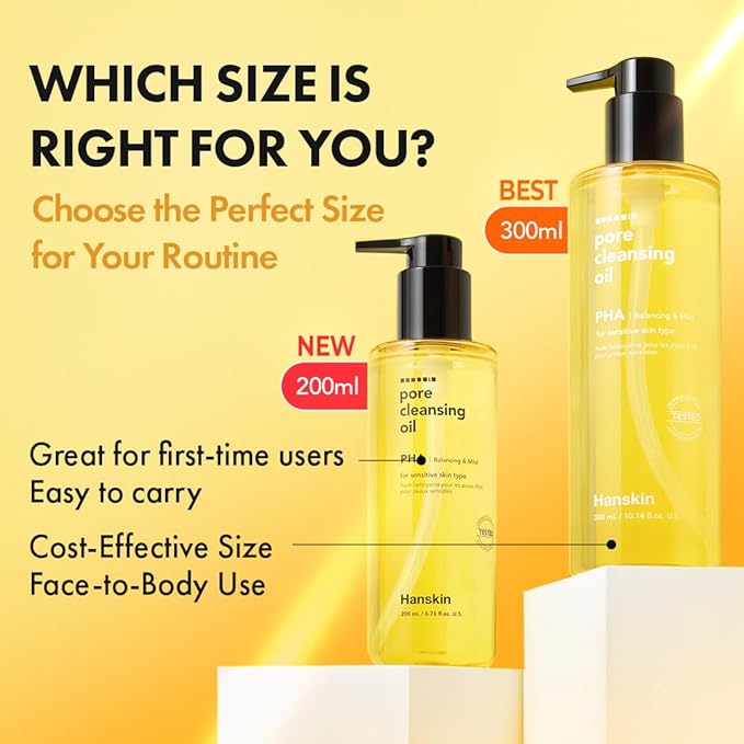 Hanskin Pore Cleansing Oil, Oil Cleanser for Face, Makeup Blackhead Sebum Remover, Korean Deep Pore Cleanser for Sensitive Skin [PHA] (10.14 oz)