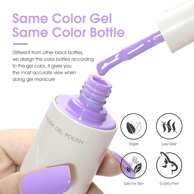 VENALISA Lavender Purple Gel Nail Polish, 1 Pcs Light Purple Gel Polish Pastel Color High Gloss Soak Off U V Nail Manicure Salon and DIY at Home Gifts for Women