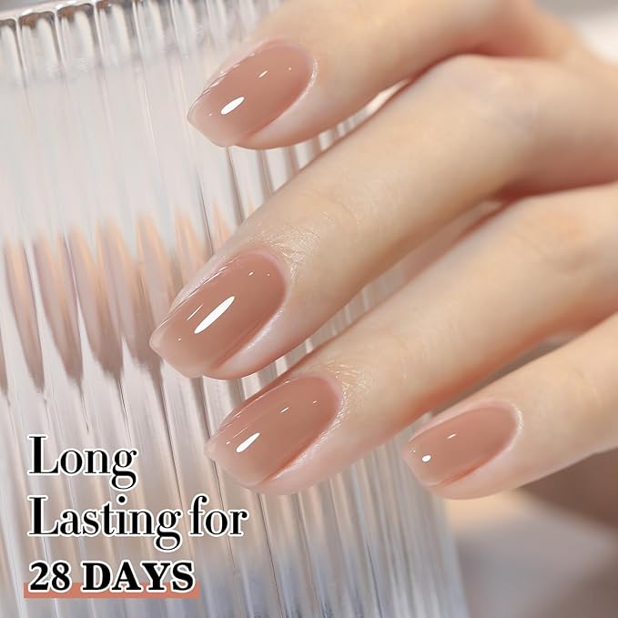 Double Rhythm Gel Polish 15ML Jelly Sheer Pastel Light Milky Color Pearl White Bottle 1 PC 0.5 OZ Full Size Nail Art Salon at Home (Jelly Cinnamon-D1492)