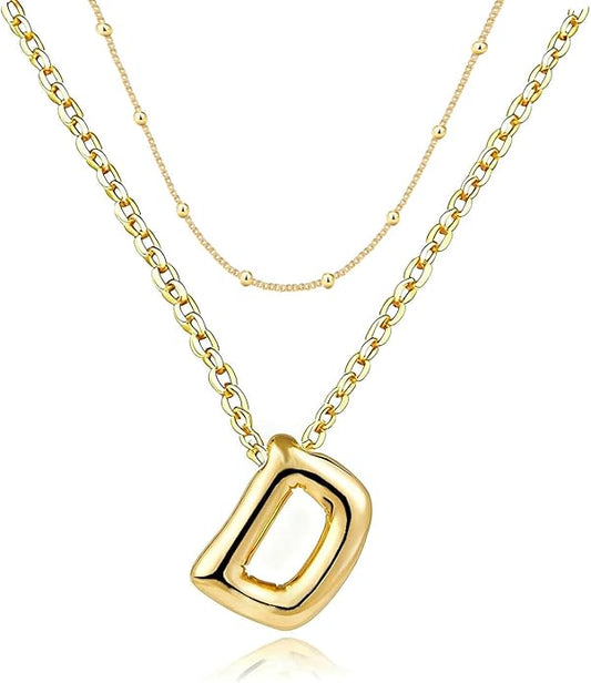 PANSHI Gold Initial Necklaces Gifts for Teen Girls Women Girlfriend Teen Girl Gifts Trendy Stuff Layered Bubble Letter Necklace Gold Jewelry Birthday Gift