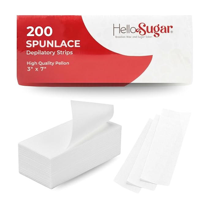 200 Count - Hello Sugar Professional Grade Wax Strips (3" x 7") | Non Woven Spunlace Body & Facial Strips for Hair Removal | Salon Quality & Lint-Free