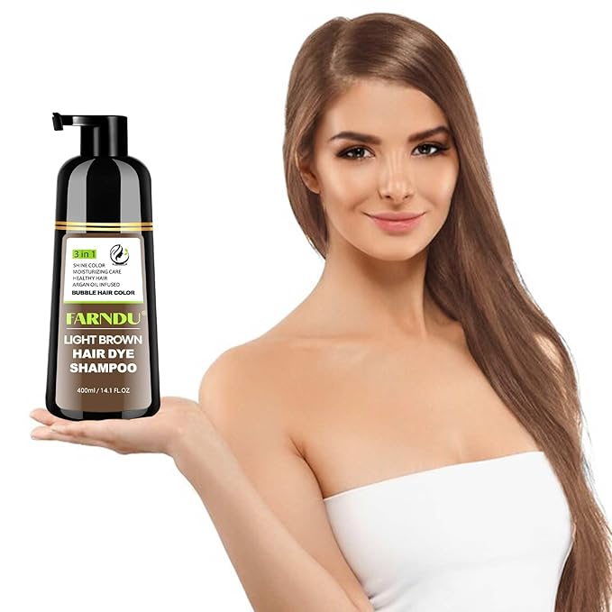 Farndu Light Brown Hair Dye Shampoo, 3 in 1 Instant Hair Color with 15 Min Gray Coverage, Natural Semi-Permanent Herbal Shampoo for Men & Women
