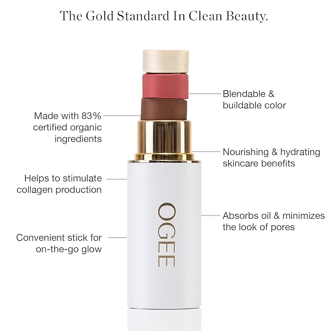Ogee Sculpted Face Stick (MOONSTONE - ULTRAVIOLET SHEEN) Certified Organic Highlighter Makeup - Multi-Use Glow Highlighter Stick