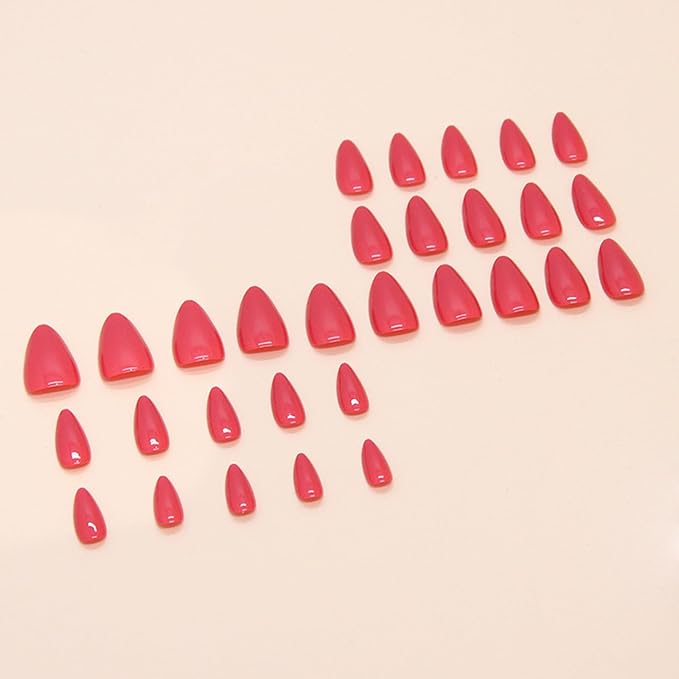 JONKASIPA Medium Press On Nail Chips - Red Almond Shape Press On Nail Chips, Fashionable French False Nails Designed for Women, Available in 12 Sizes, Includes 24 Pcs Nail Chips Set
