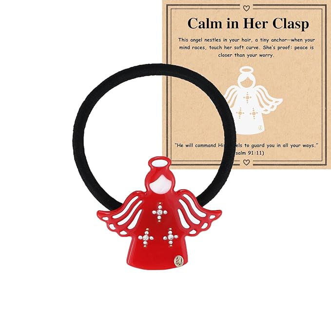 Inspirational Birthday Gifts for Women Girls "Worry Angle" Premium Acetate French Hair Ties, Cute Birthday Cheer Gifts, Selfcare Christmas Wishing Well Anxiety Relief Gifts With Gift Box