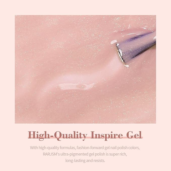 RARJSM Nude Gel Polish Jelly Gray Pink Gold Glitter Neutral Color Skin Tone Shimmer Pigment Gel Nail Polish 15ml Single Bottle Sparkle Pink Natural Soak off UV LED Cured for Home Salon DIY Nail Art