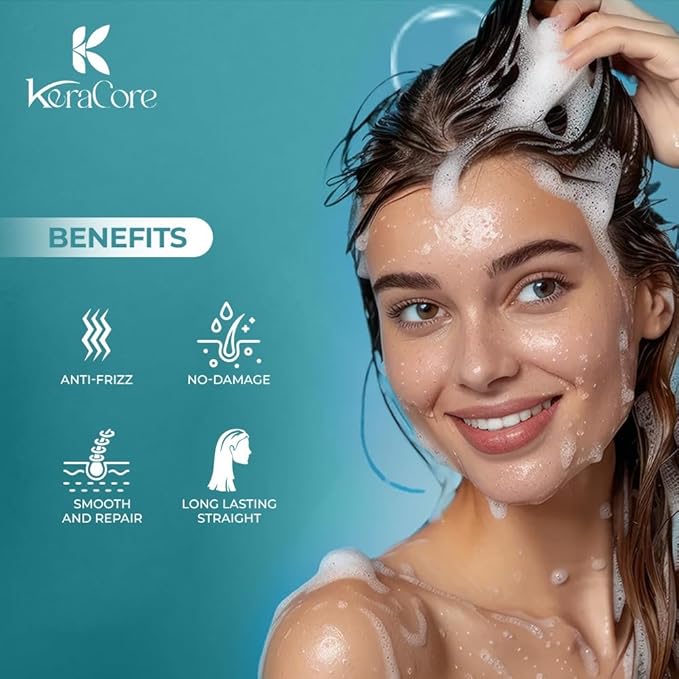 KeraCore Keratin Hair Treatment Kit 4 oz – Formaldehyde-Free Smoothing System with Clarifying Shampoo for Long-Lasting Frizz Control, Shine Boost & Salon-Smooth Finish at Home