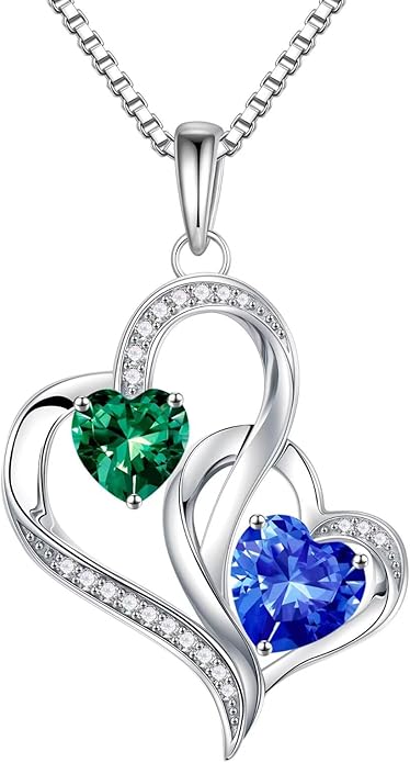 Iefil Valentines Day Gifts for Her, Birthstone Necklace for Women, 925 Sterling Silver Double Birthstone Necklace | Anniversary Birthday Gifts | Personalized Jewelry Gift for Wife Mom Girlfriend