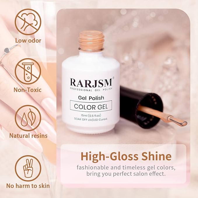 RARJSM Nude Brown Gel Nail Polish LED UV Gel Soak Off Clear Brown Skin Tone Taffy Color French Manicure Jelly Nail GelPolish Varnish Curing Requires 1pcs 15ml for Home Salon Nail Art DIY
