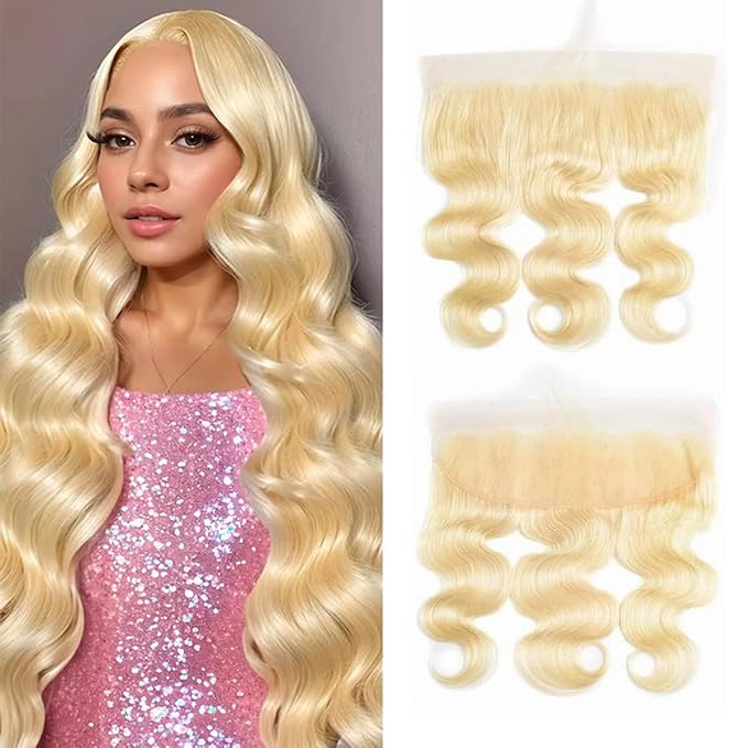 613 Frontal Body Wave 13x4 Transparent HD Lace Closure 100% Brazilian Ear To Ear Blonde Human Hair Frontal Free Part Pre Plucked with Baby Hair Bleached Knots 12 Inch