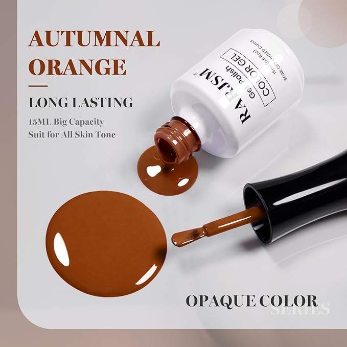 RARJSM Autumnal Orange Gel Nail Polish Creamy Amber Orange Gelpolish 15ML 1Pc Soak off Curing Required Nail Art French Manicure Salon DIY at Home Fall Winter