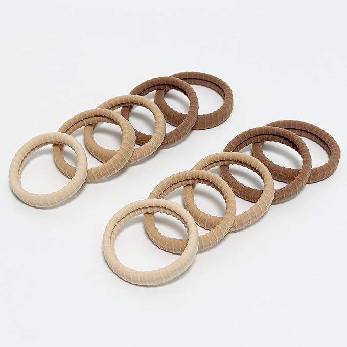 Jseng 10Packs Seamless Hair Ties for Women - Soft No Damage Elastic Hair Accessories for Thick Curly Hair - Neutral Khaki