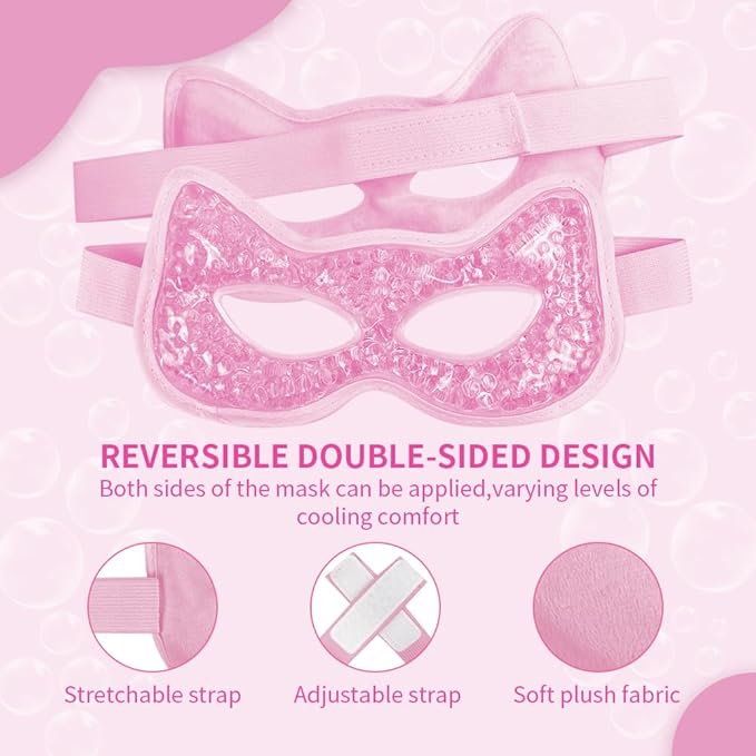 CONBELLA Cooling & Heating Eye Mask - Hot/Cold Use for Puffy Eyes, Headaches, Migraines, Sinus & Dark Circles (2 Packs Pink)