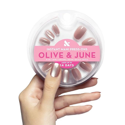 Olive & June Instant Mani Press-On Nails | (Glue) Short, Round 42 Fake Nails, 21 Sizes | Non-Toxic, Long-Lasting Recycled Materials Realistic Look | Salon-Quality at Home | HZ Velvet