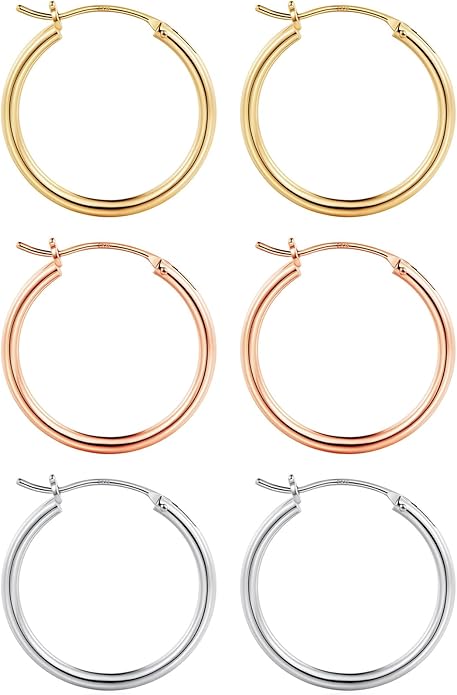 M MOOHAM 14K-Gold-Plated Hoop Earrings for Women - Hypoallergenic 14K Gold 925 Sterling silver-plated Post Sensitive Ears Nickel Free Hoops Earrings Set for Women Jewelry Lightweight 13-60mm