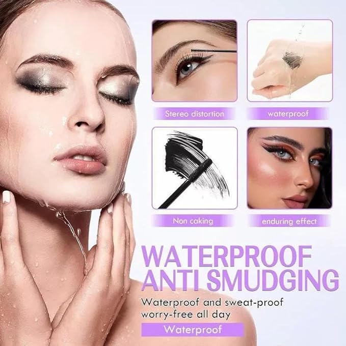 NEW Waterproof & Sweatproof Lengthening & Curling Mascara,Ultimate Mascara Set for Lengthening and Curling,Eyelash Primer,Tubular Eyelash Primer,Natural And Non-Smudged (2PCS)