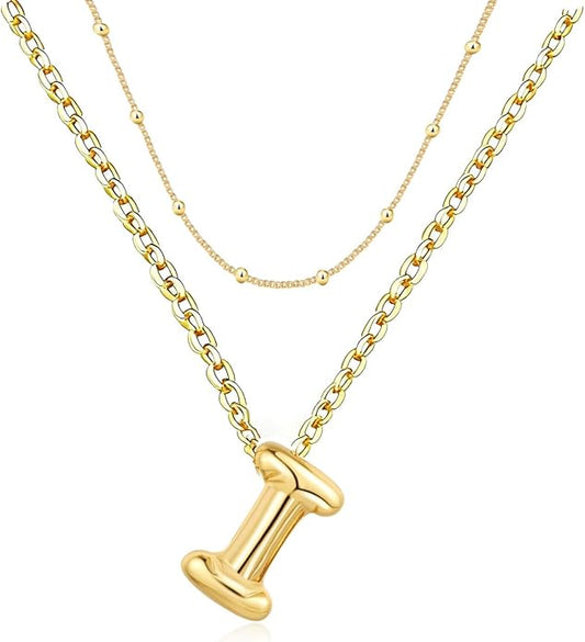 PANSHI Gold Initial Necklaces Gifts for Teen Girls Women Girlfriend Teen Girl Gifts Trendy Stuff Layered Bubble Letter Necklace Gold Jewelry Birthday Gift