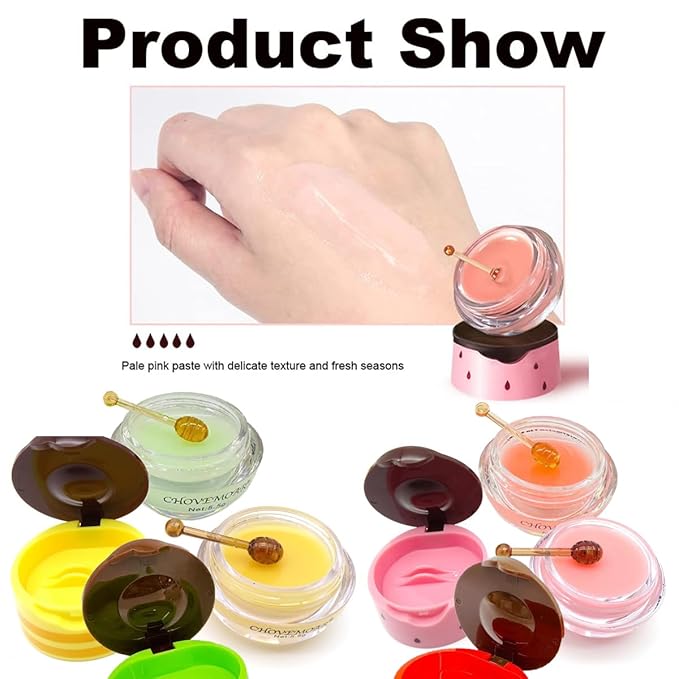 Fruit Lip Mask Set with Honey & Vitamin E, Moisturizing Overnight Treatment, Effective Reduces Lip Lines Prevention Dry and Cracked (4 Flavors)