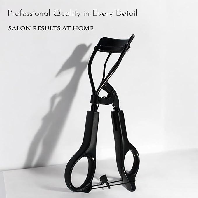 Beauty Power Eyelash Curler - Precision Lash Lift in Seconds with 5 Replacement Pads, Eyebrow Brush & Satin Travel Bag - Gentle & Safe, German Stainless Steel for Perfect Extra Curls - Gift (Black)