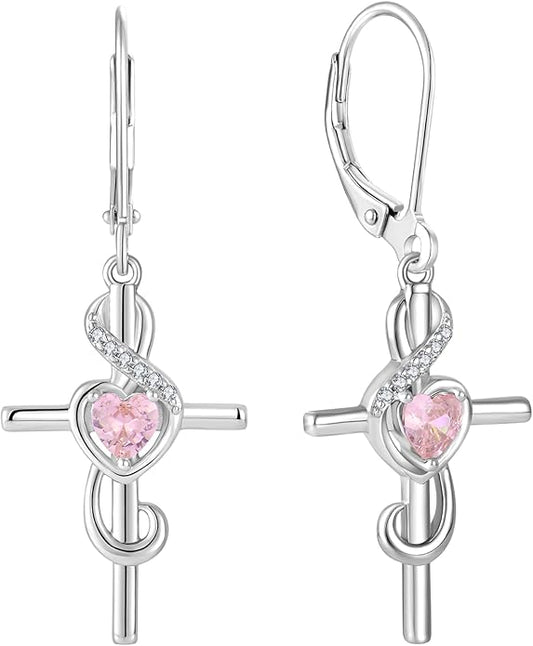Starchenie Women's Note Cross Earrings Sterling Silver Treble Clef Leverback Earring Music Note Jewelry for Music Lover